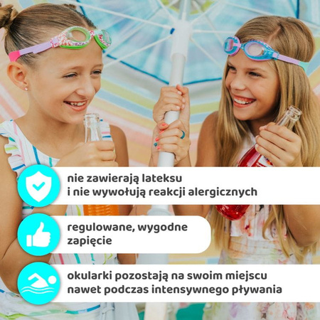 Okulary do pływania dla dzieci, Uroczy jednorożec, turkus, 3+ 