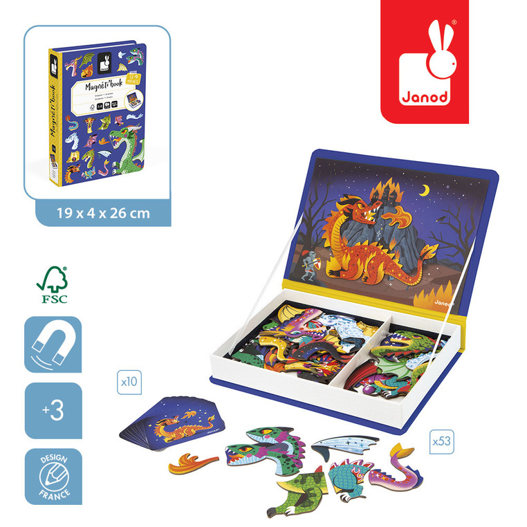 Janod Magnetyczna układanka Smoki Magnetibook 3-8 lat 