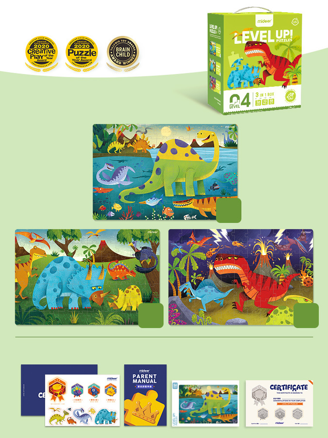 Zestaw dziecięcych puzzli dla zaawansowanych, dinozaury