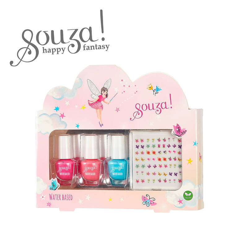 Zestaw 3 lakierów do paznokci dla dzieci z naklejkami, elf