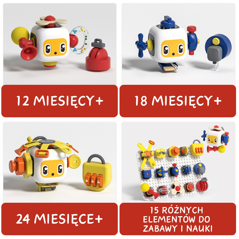 Tablica manipulacyjna z kostką i doczepianymi elementami 