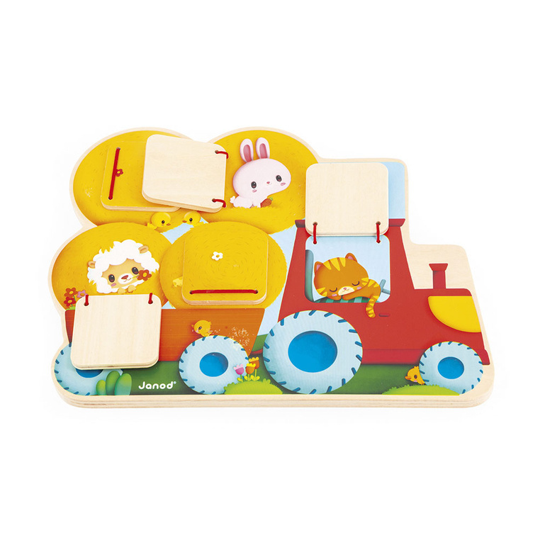 Janod - Drewniana tablica "szukaj i znajdź" Traktor 12m+