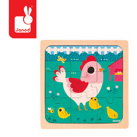 Puzzle, drewniana kurka, 9 elementów