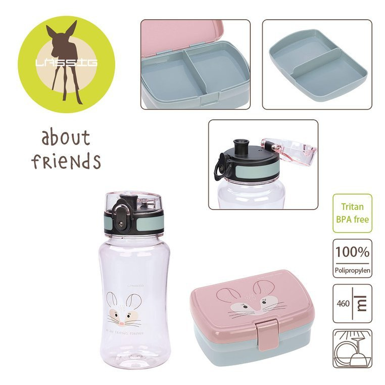 Lassig Zestaw na lunch Lunchbox + Tritanowa butelka - bidon 460 ml About Friends Szynszyla