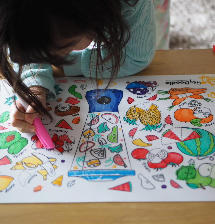 Duża mata silikonowa do kolorowania A3, Owoce i warzywa