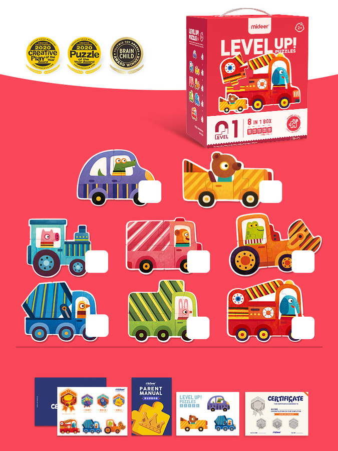 Zestaw dziecięcych puzzli dla początkujących, pojazdy