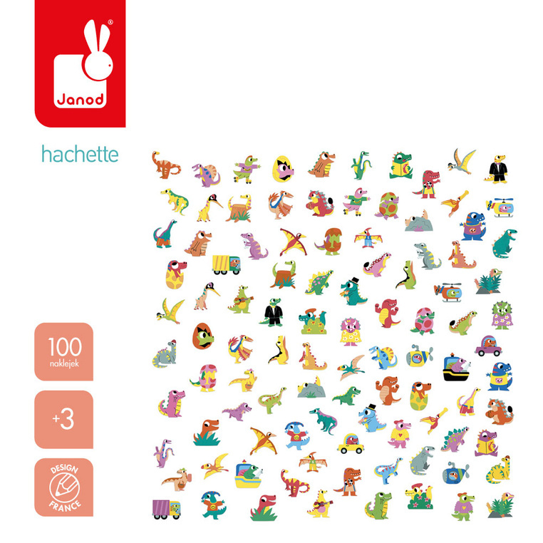 Janod Naklejki wielorazowe 100 szt. Dinozaury 3+ 