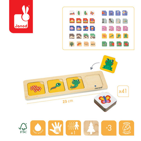 Drewniana układanka, karty sekwencji, ogród