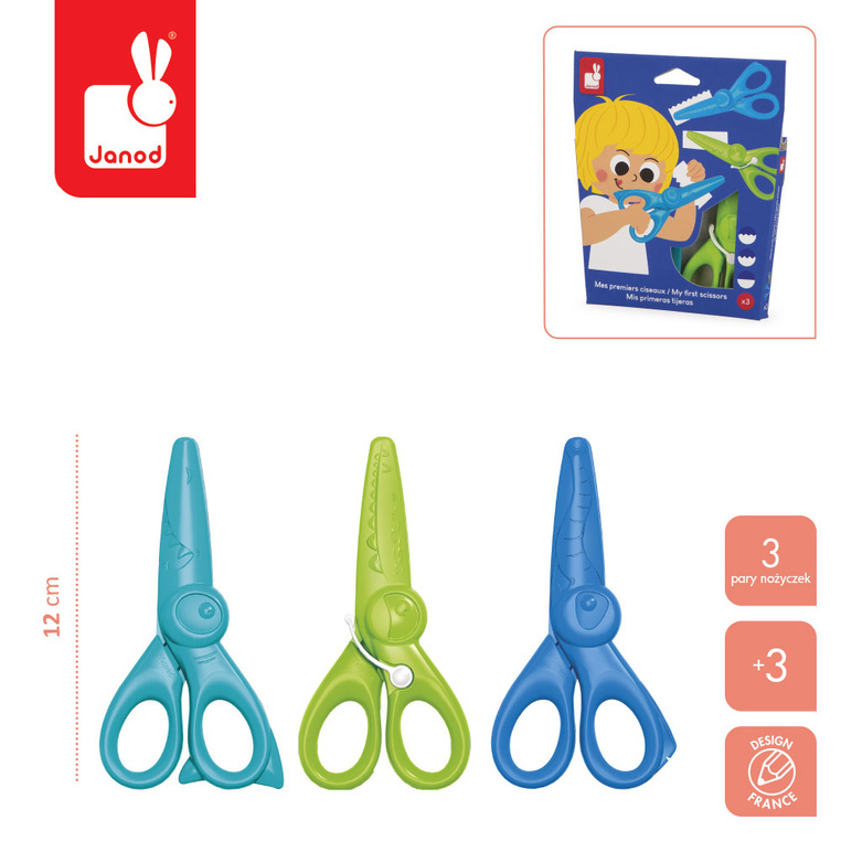 Janod Pierwsze nożyczki kreatywne do wycinania wzorów 3szt. 3 +