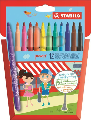 Flamastry Stabilo Niezasychające, 12 Kolorów
