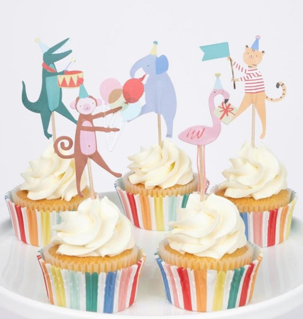 Meri Meri - Zestaw papierowych ozdób do babeczek i ciast - Animal Parade
