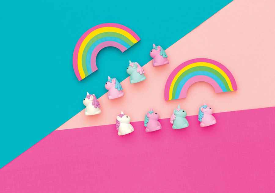 Gumki do ścierania pachnące, zestaw 4 sztuk, jednorożce i