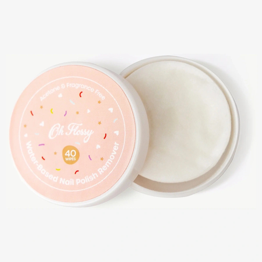 Oh Flossy, Delikatny zmywacz do paznokci na bazie wody bez acetonu, 40 wacików