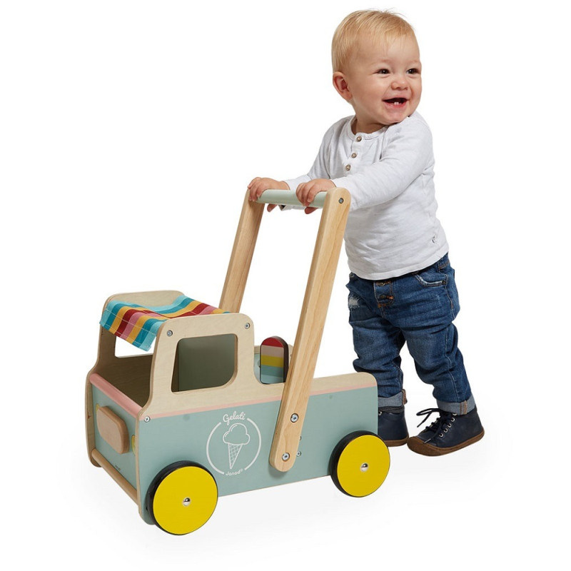 Drewniany pchacz Furgonetka z lodami 12m+, Janod