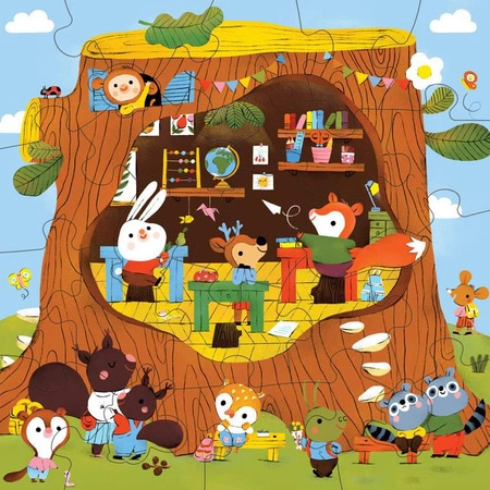 Puzzle podłogowe, leśna szkoła z unikalnymi kształtami