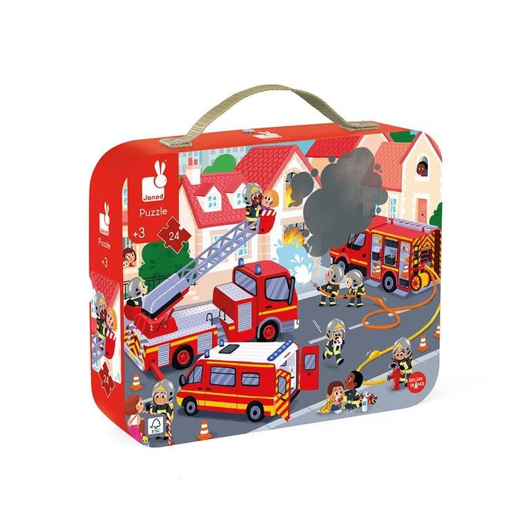 Janod Puzzle w walizce Strażacy 24 elementy 3+ 