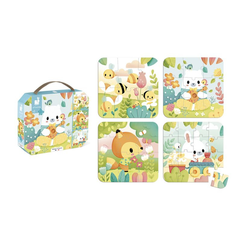 Janod Puzzle progresywne w walizce Zwierzątka Pure 4 układanki  2+