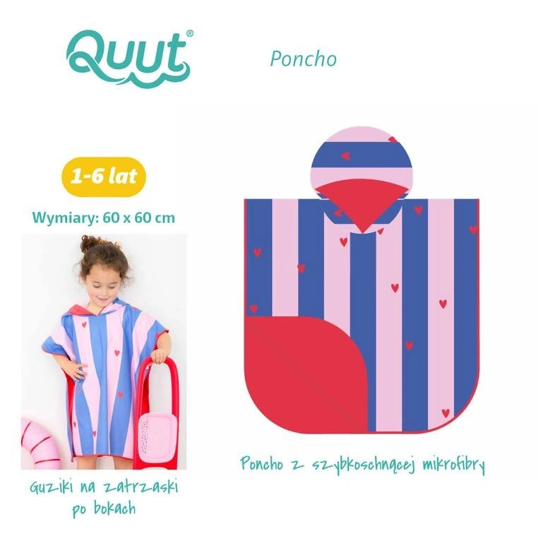 QUUT Dwustronne poncho kąpielowe dla dzieci Cherry Red