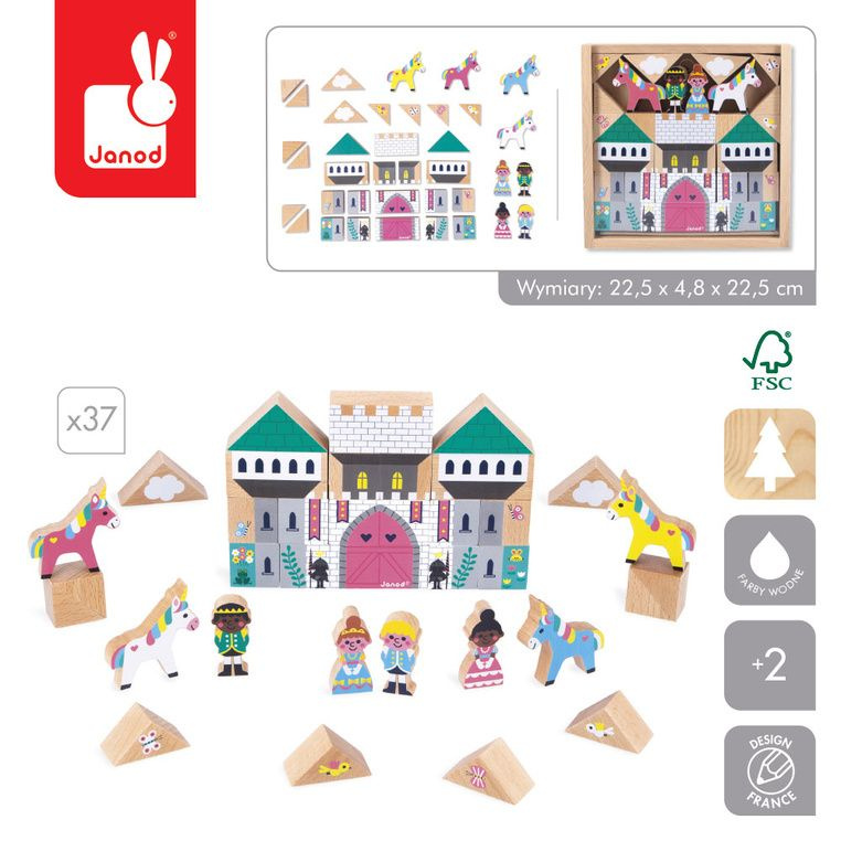 Janod Zestaw klocków i figurek 37 el. Zaczarowane królestwo Cross Roads 2+