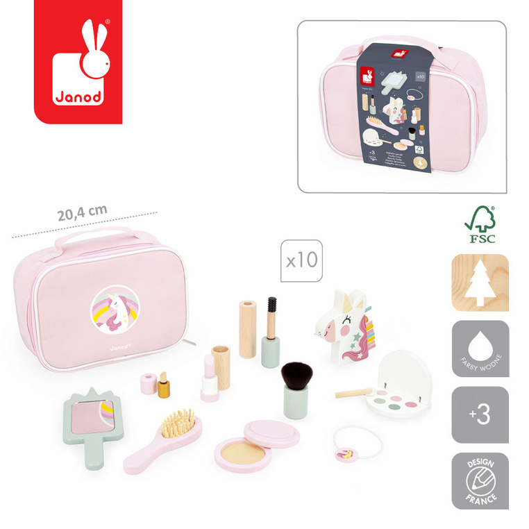 Janod Kosmetyczka z 10 akcesoriami Mała Miss Jednorożec 3+