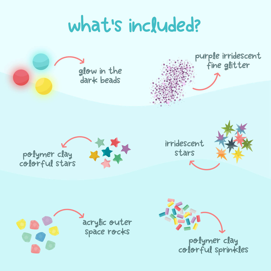 Glo Pals - SPACE Fun Fillers Wkład, figurki, brokaty i barwniki do słoików, zabaw sensorycznych