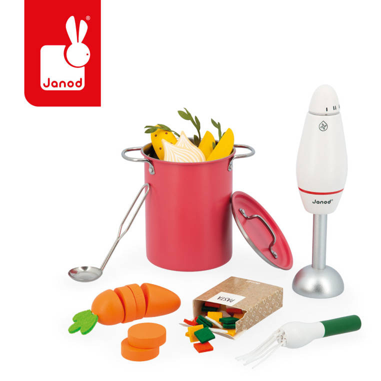 Zestaw do gotowania zupy z drewnianym blenderem