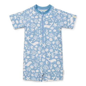 Little Dutch Swimsuit z krótkim rękawem Sea Life Ocean Blue 74/80