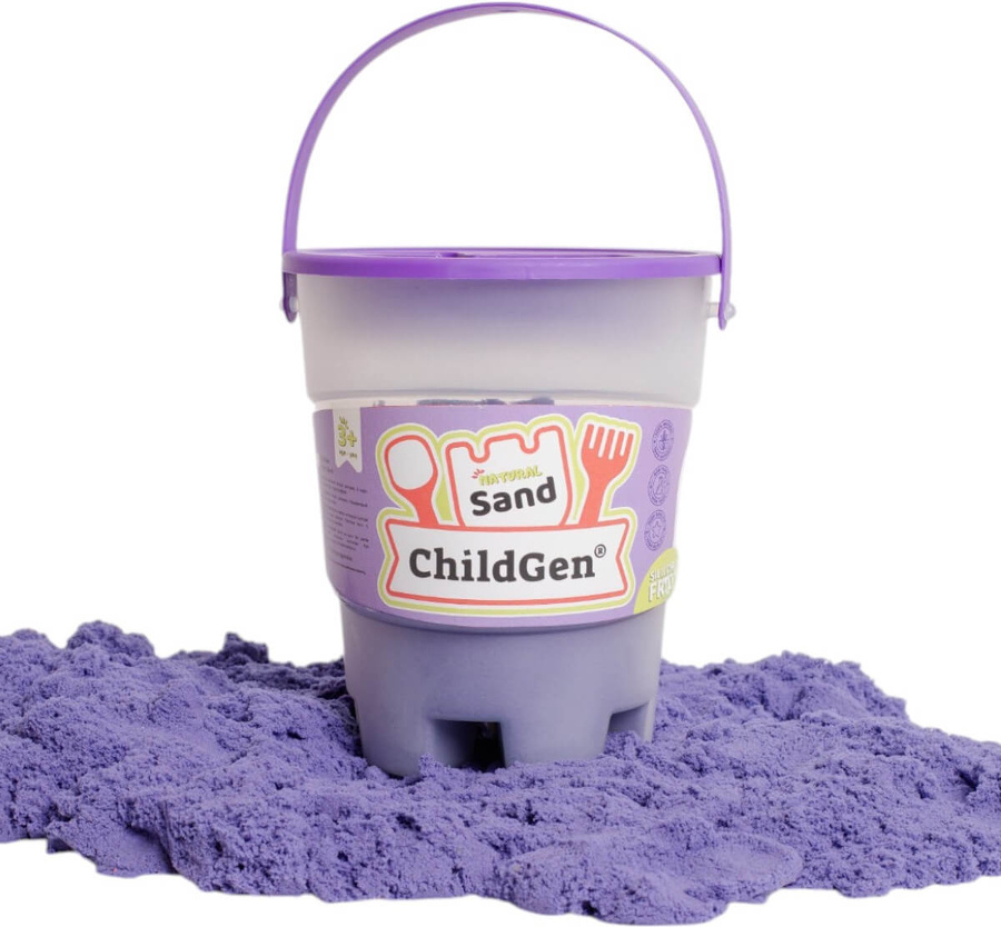 ChildGen, Piasek kinetyczny z foremką, 100% naturalny, 500g, kolor FIOLETOWY, pachnący