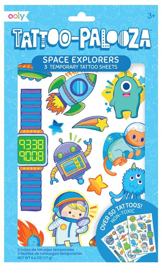Tatuaże zmywalne Tattoo Palooza - Odkrywcy Kosmosu zestaw 3 arkuszy