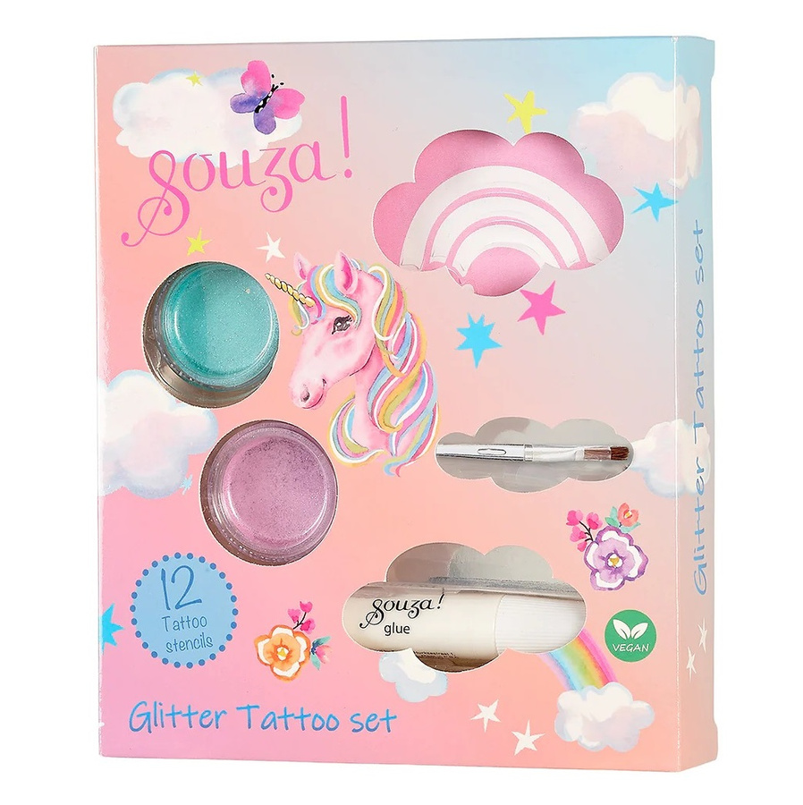 Souza! Tatuaże brokatowe z szablonami dla dzieci 12 el. Jednorożec