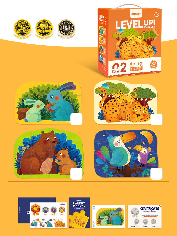 Zestaw dziecięcych puzzli dla średnio zaawansowanych, zwierzęca rodzinka