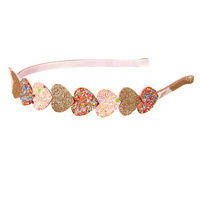 Opaska z brokatowymi serduszkami różowo-złota, hetty