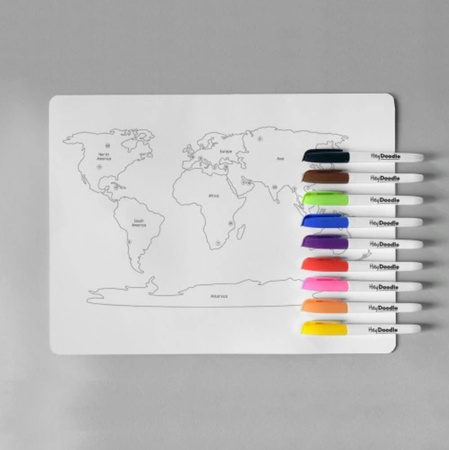 Duża Dwustronna Mata Silikonowa do Kolorowania - Mapa Świata