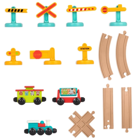 All Aboard – kolejka z torami i znakami 29 el., magnetyczne wagony, zabawka dla dzieci 2+