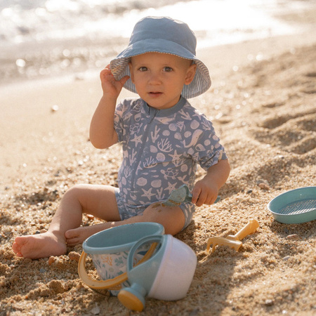 Little Dutch Dwustronny kapelusz przeciwsłoneczny Stripes Ocean Blue - rozm. 2