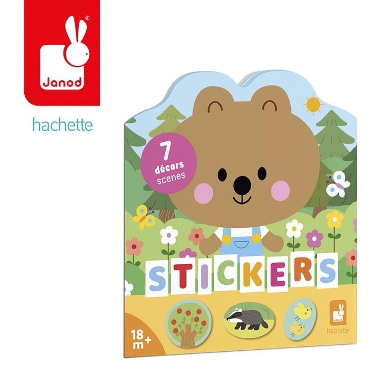 Janod - Książeczka do wyklejania z naklejkami Las 18m+ 