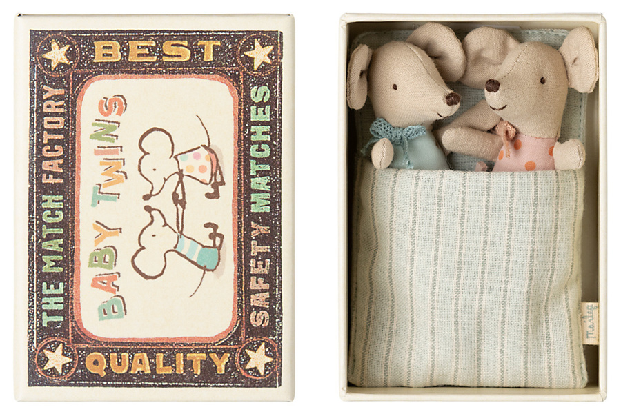 Bliźniaki Maileg - małe myszki w pudełku zapałek