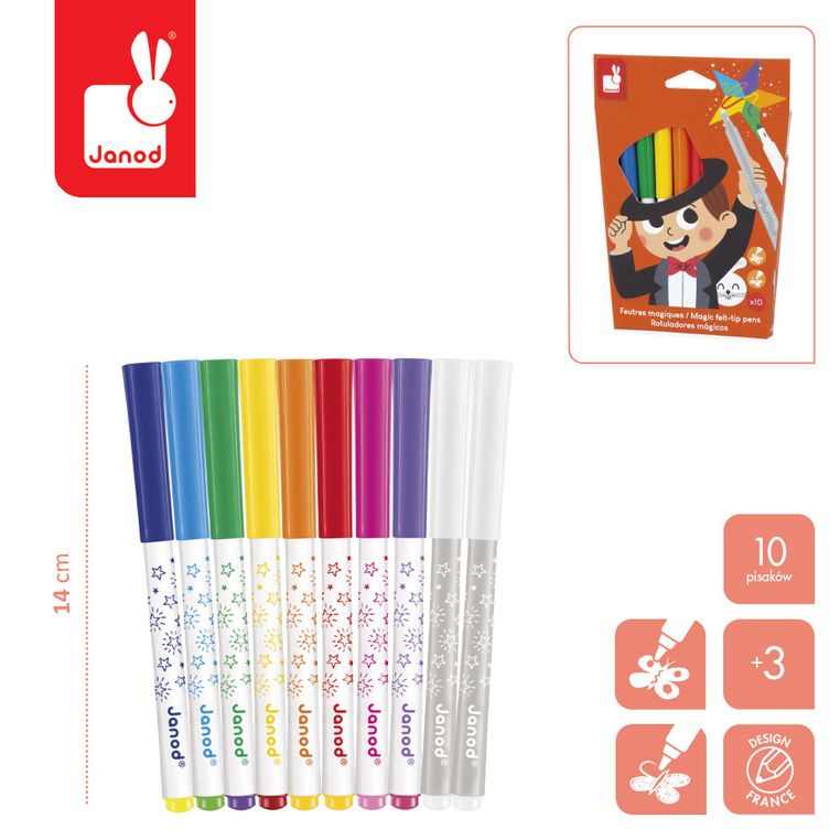 Janod Magiczne flamastry zmieniające kolor 10 kolorów 3+ 