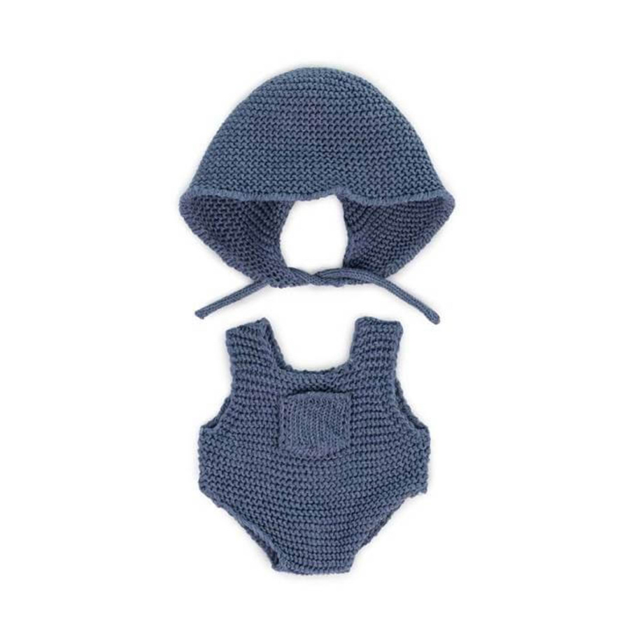 Dzianinowy zestaw dla lalki 21cm - Rompers z czapką Miniland 
