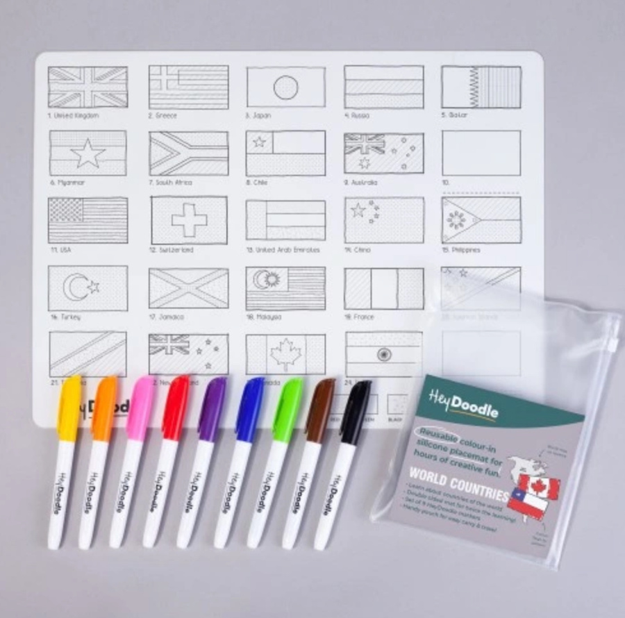 Duża Dwustronna Mata Silikonowa do Kolorowania - Mapa Świata