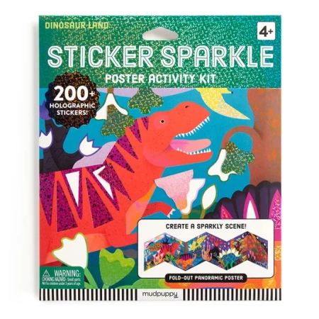 Mudpuppy Zestaw do wyklejania Naklejki holograficzne 200+ szt. z plakatem Kraina dinozaurów 4+