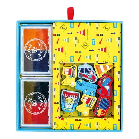 Na Budowie Zestaw Kolorowych Pieczątek i Książeczka