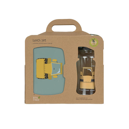  Lassig Zestaw na lunch Lunchbox + Tritanowa butelka - bidon 460 ml Tiny Drivers Spychacz