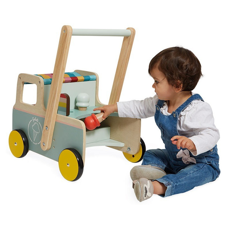 Drewniany pchacz Furgonetka z lodami 12m+, Janod