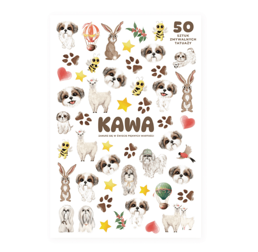 ZESTAW 50 ZMYWALNYCH TATUAŻY "KAWA"