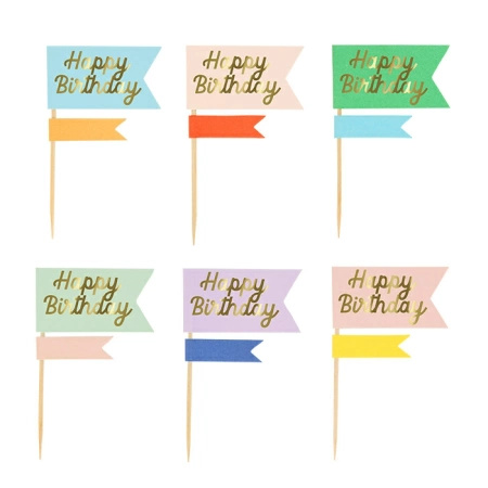 Meri Meri - Zestaw papierowych ozdób do babeczek i ciast, papilotki i pikery 24szt. - Stripe Party