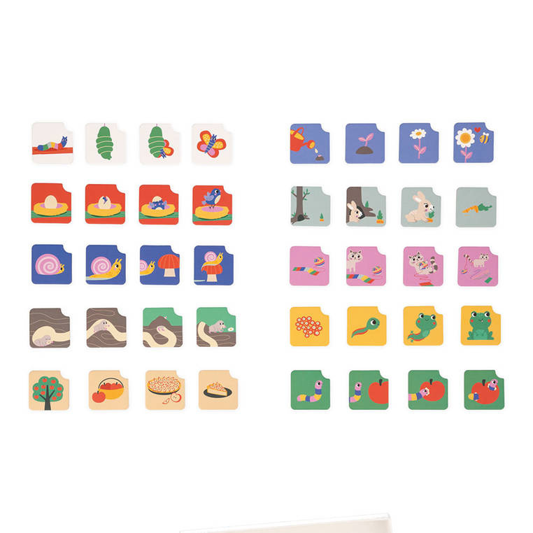 Drewniana układanka, karty sekwencji, ogród