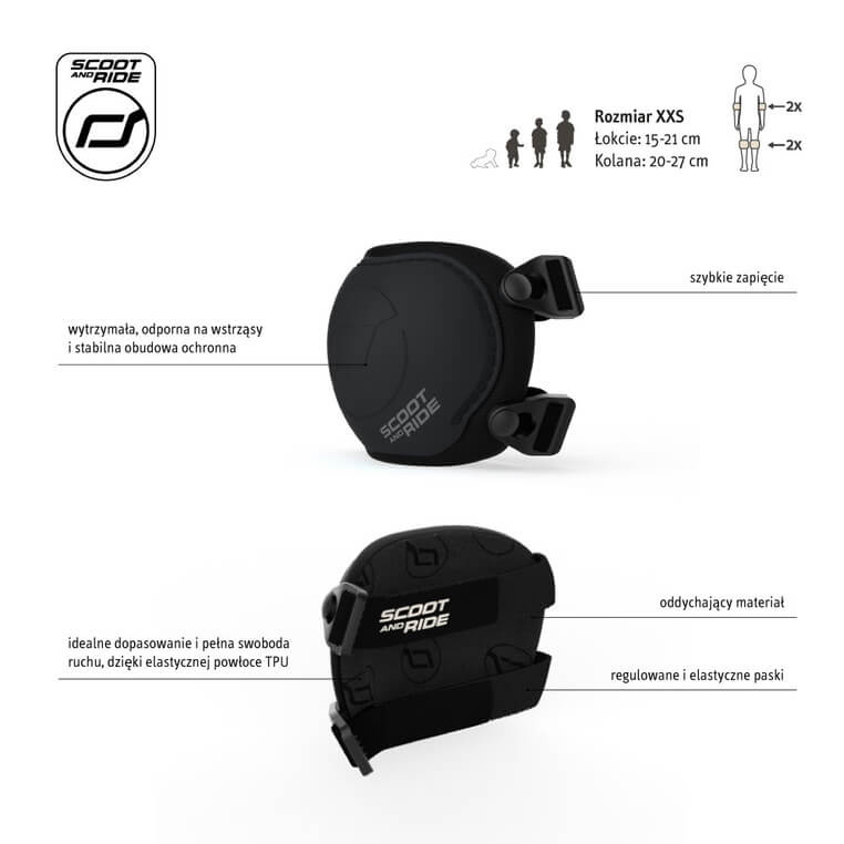 SCOOTANDRIDE Zestaw ochraniaczy dla dzieci XXS Black