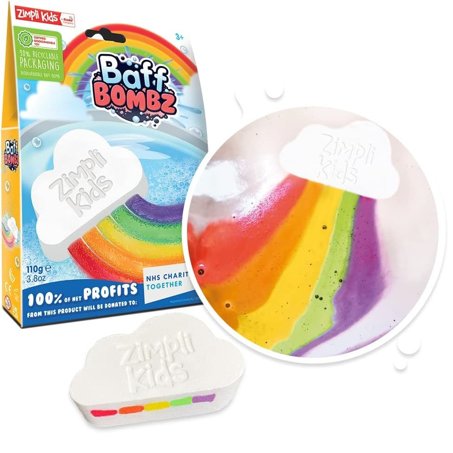Tęczowa chmurka do zabawy do kąpieli zmieniająca kolor wody, Rainbow Baff Bombz, 3+, Zimpli Kids 