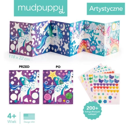 Mudpuppy Zestaw do wyklejania Naklejki holograficzne 200+ szt. z plakatem Magiczne jednroożce 4+